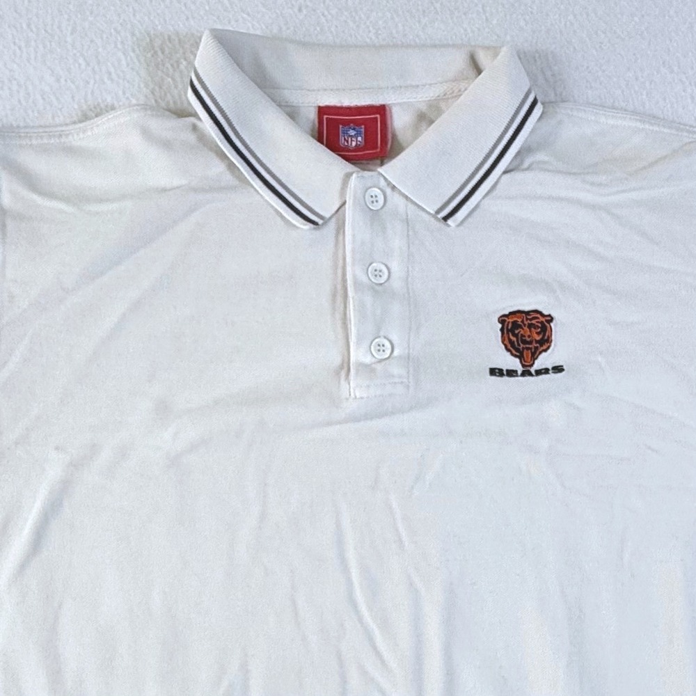 NFL Polo Shirt Mens Large‎ Chicago Bears Embroidered Logo Tipped White